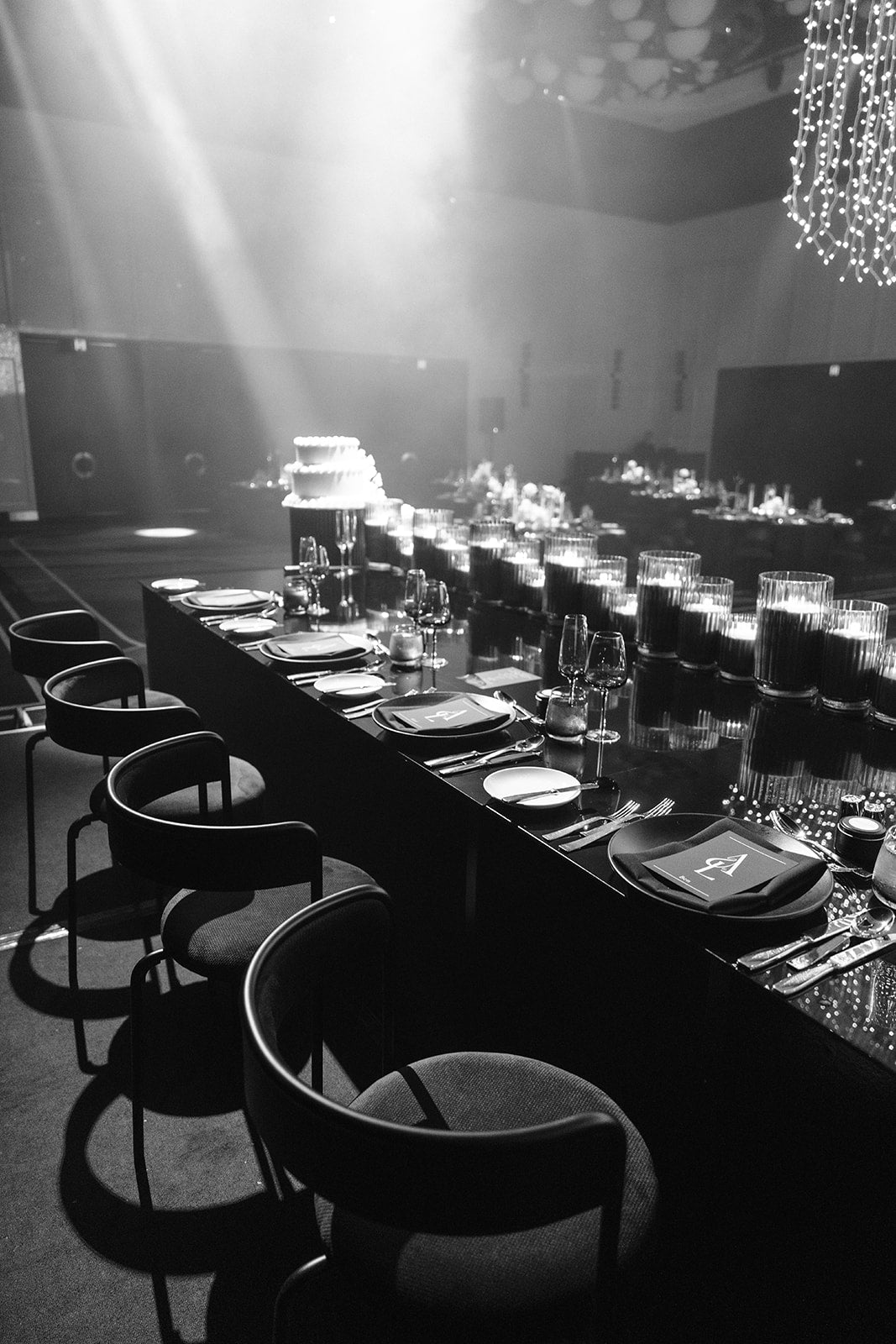 Long banquet table styling at Crown Perth wedding reception