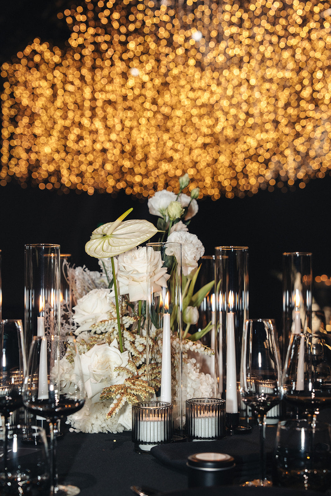 Editorial floral and candle styling at Crown Perth wedding reception