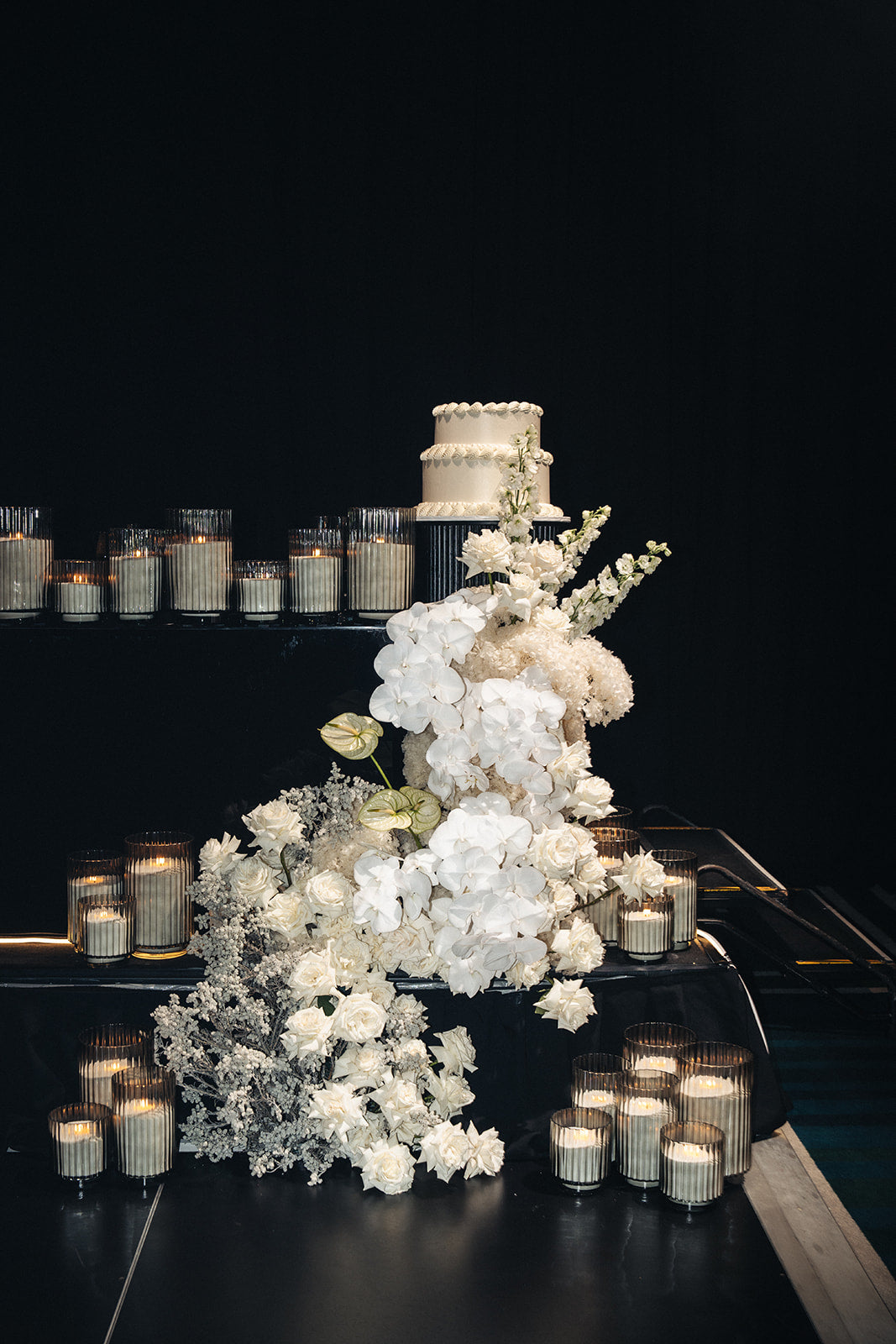Wedding cake and sculptural floral styling at Crown Perth