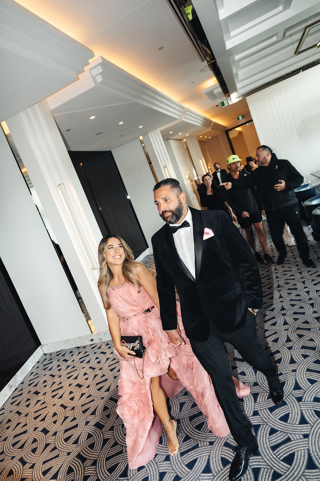 Guests arriving together for Crown Perth wedding celebration