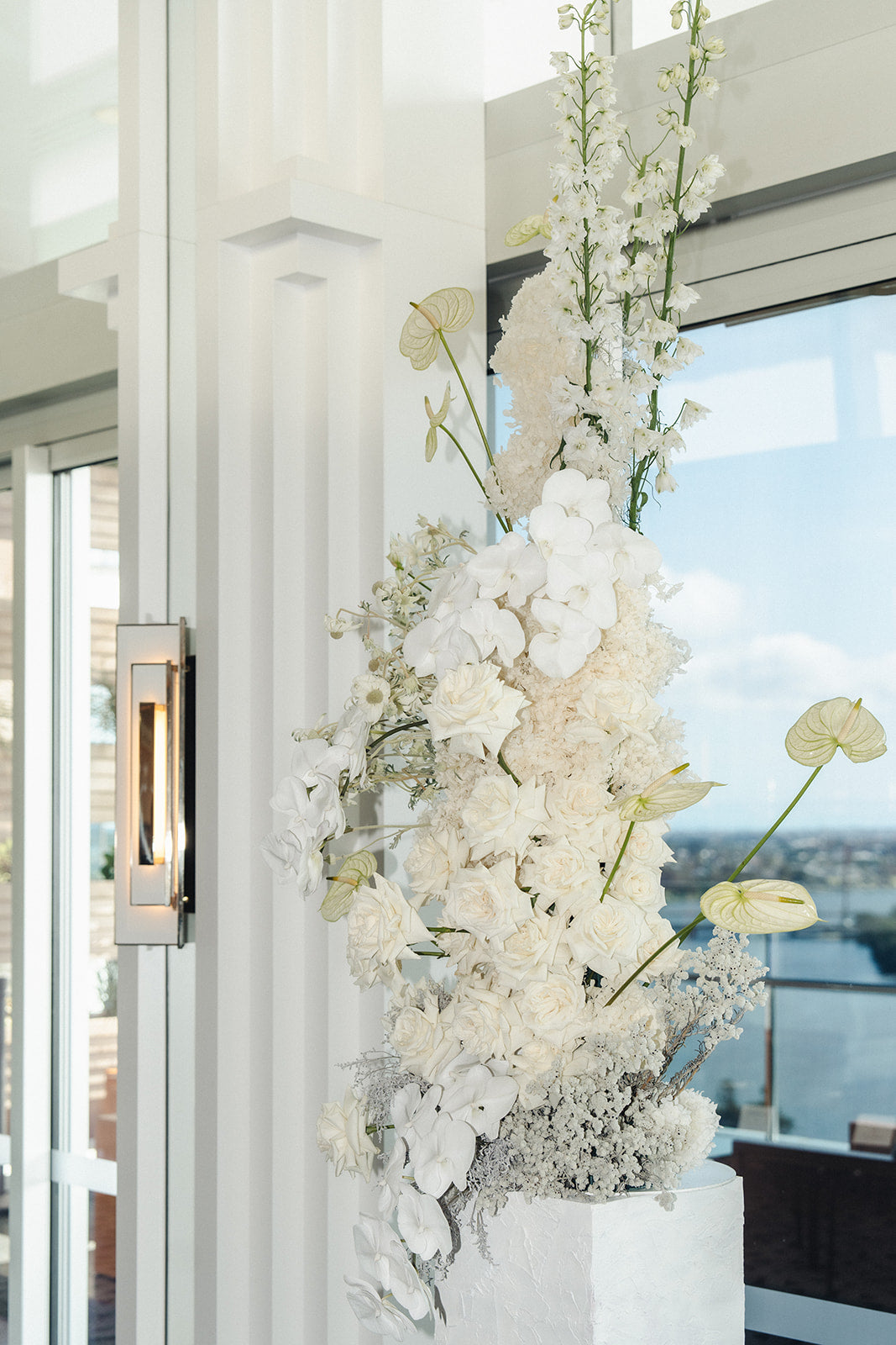 Sculptural floral installation at Crown Perth wedding ceremony
