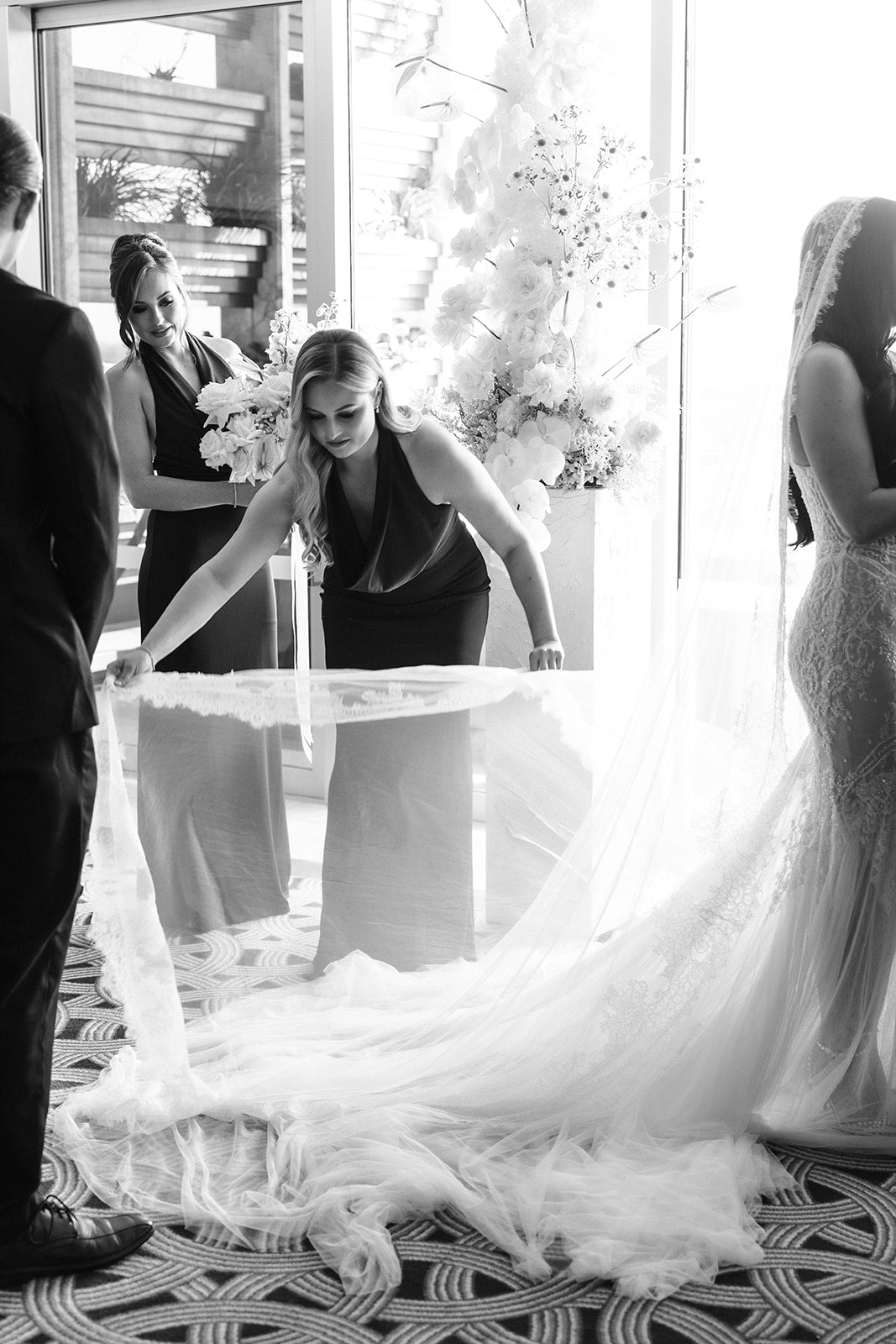 Bridal veil styling detail before Crown Perth wedding ceremony