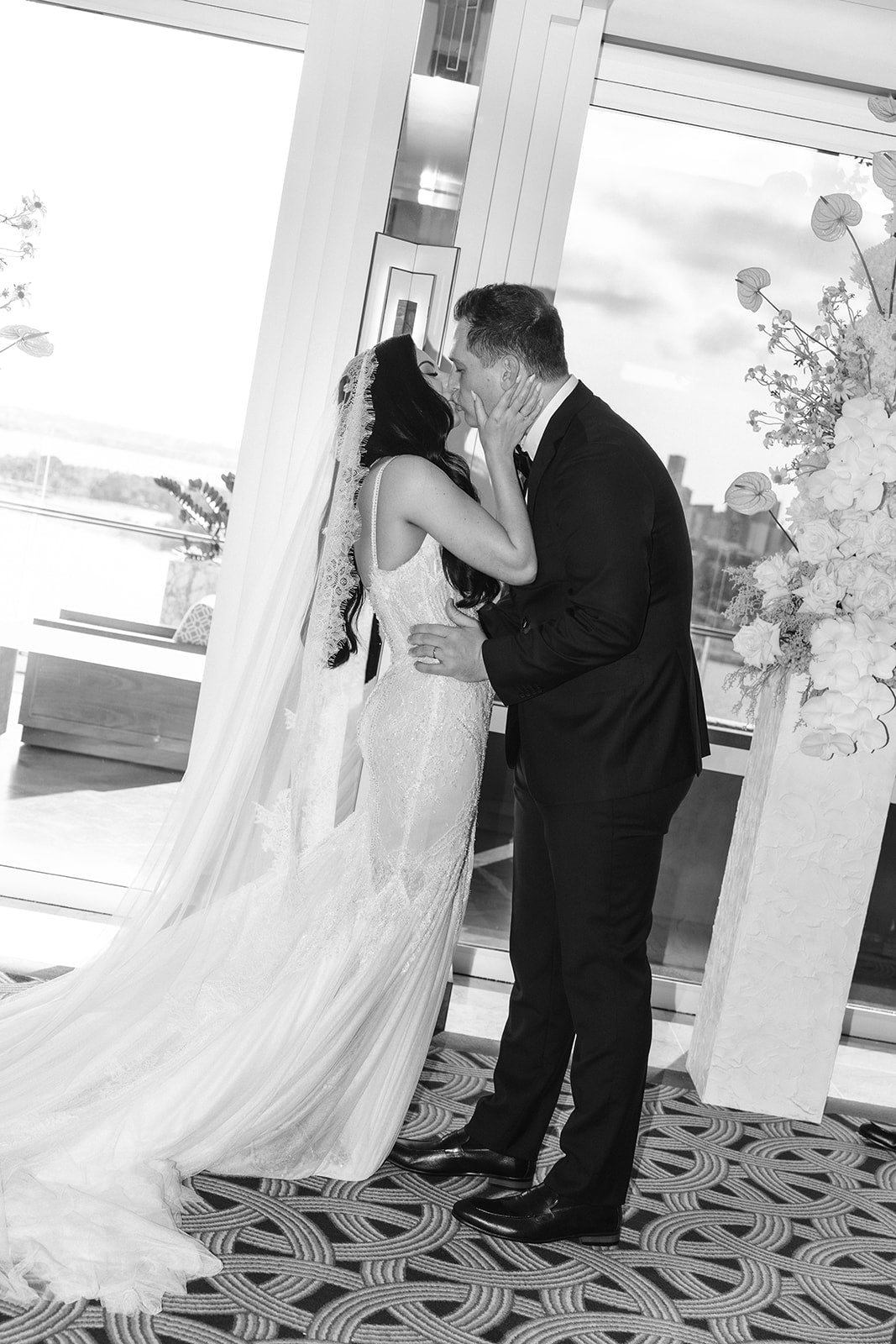Bride and groom sharing a moment during Crown Perth wedding ceremony