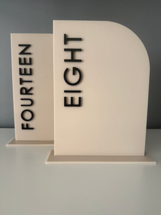 Beige and Black Acrylic Table Numbers – Modern Arch Style